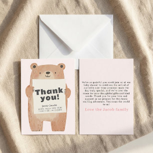 Adorable Pink Bear Baby Announcement Thank You