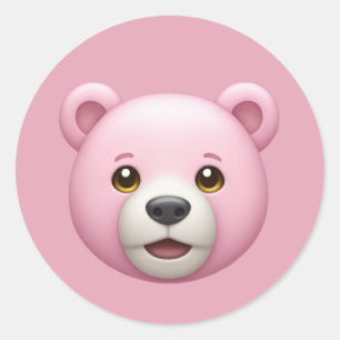 Adorable Pink Bear Emoji Classic Round Sticker