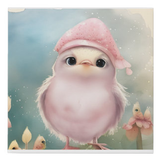 Adorable pink bird for nursery faux canvas print