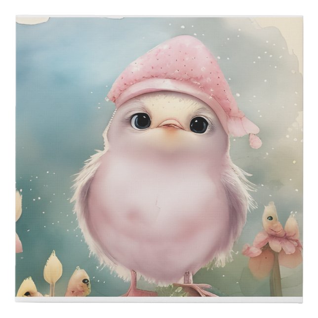 Adorable pink bird for nursery faux canvas print (Front)