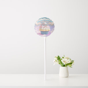Adorable Pink Blue and Purple Cupcake Birthday  Balloon