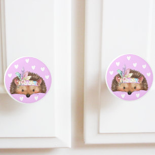 Adorable Pink Boho Chic Hedgehog Ceramic Knob