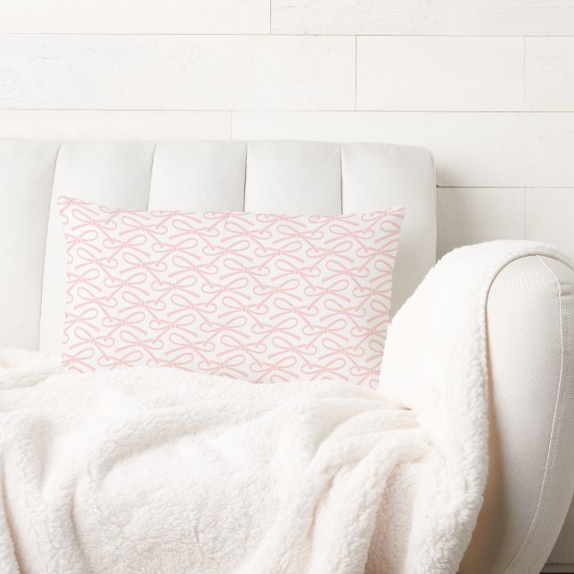 Adorable Pink Bow Blush White Lumbar Throw Pillow (Creator Uploaded)