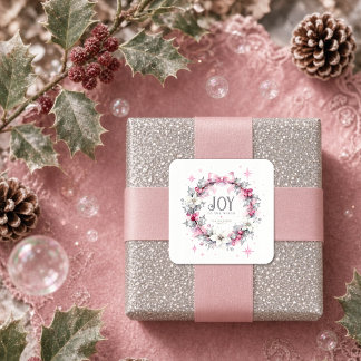 Adorable Pink Bow Poinsettia Holiday Wreath TMF26 Square Sticker
