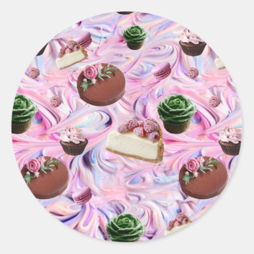 Adorable Pink Cake Design for a Bakery Classic Round Sticker