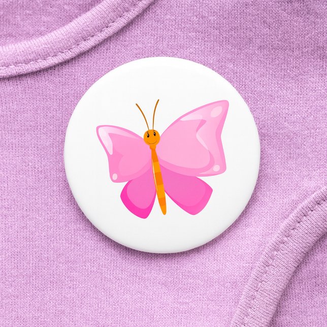 Adorable Pink Cartoon Butterfly  Button (Creator Uploaded)
