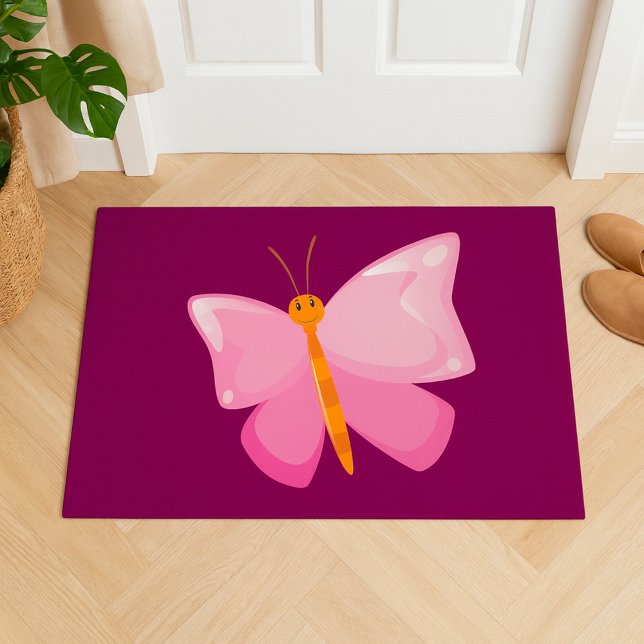 Adorable Pink Cartoon Butterfly  Doormat (Creator Uploaded)