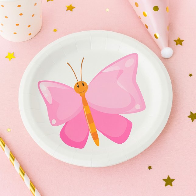 Adorable Pink Cartoon Butterfly  Paper Plates (Creator Uploaded)