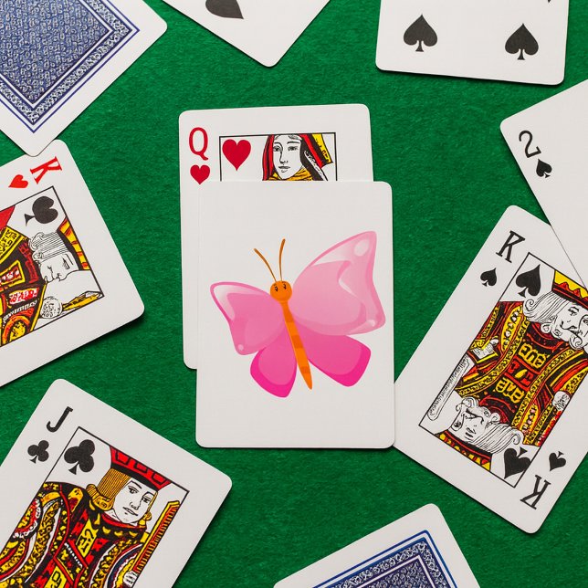 Adorable Pink Cartoon Butterfly  Poker Cards (Creator Uploaded)