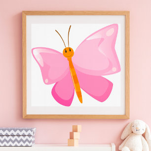 Adorable Pink Cartoon Butterfly Poster