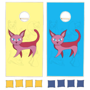 Adorable Pink Cat and Kitten Doodles Cornhole Set