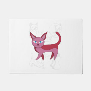 Adorable Pink Cat and Kitten Doodles Duvet Cover Doormat