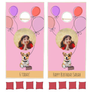 Adorable Pink Cheerful Corgi Birthday Party Custom Cornhole Set