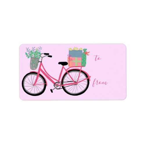 Adorable Pink Christmas Bicycle Holiday Xmas Gift  Label