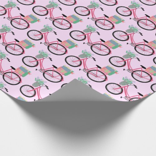 Adorable Pink Christmas Bicycle Holiday Xmas Gift Wrapping Paper