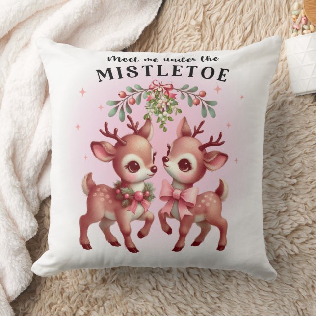 Adorable pink Christmas Holiday Reindeer Throw Throw Pillow (Blanket)