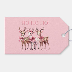 Adorable Pink Christmas Reindeer Ho Ho Ho Gift Tag