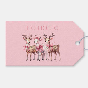 Adorable Pink Christmas Reindeer Ho Ho Ho Gift Tag