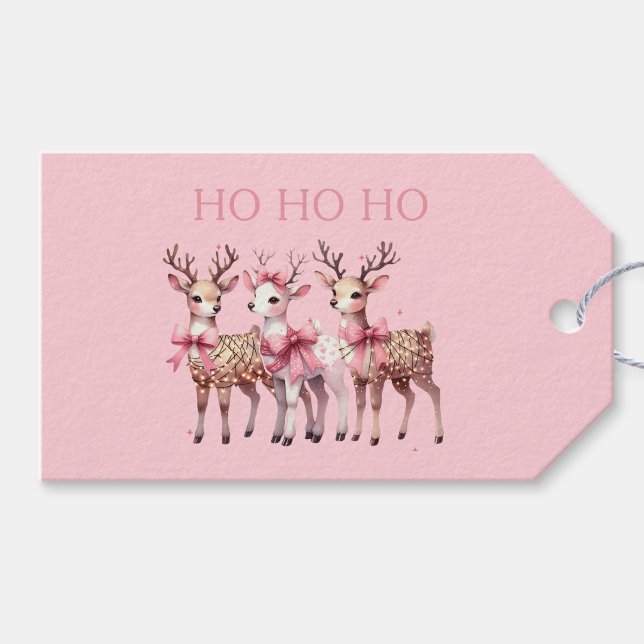 Adorable Pink Christmas Reindeer Ho Ho Ho Gift Tag (Adorable Pink Christmas Reindeer Ho Ho Ho Gift Tag)