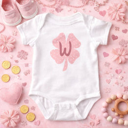 Adorable Pink Clover Monogram Baby Bodysuit
