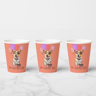 Adorable Pink Corgi Birthday Cup Customizable