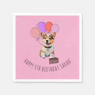 Adorable Pink Corgi Birthday Customizable Napkins