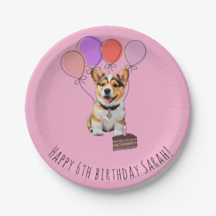 Adorable Pink Corgi Birthday Customizable Paper Plates