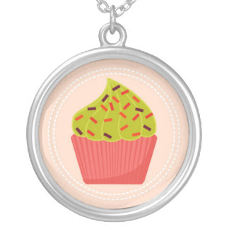 adorable pink cupcake silver plated necklace