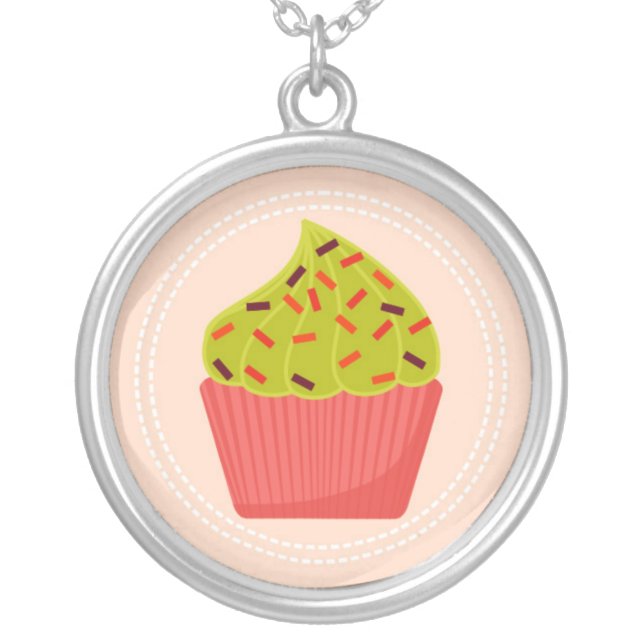 adorable pink cupcake silver plated necklace (Front)