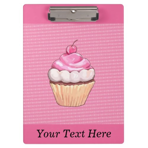 Adorable Pink Cupcake with Cherry Clipboard