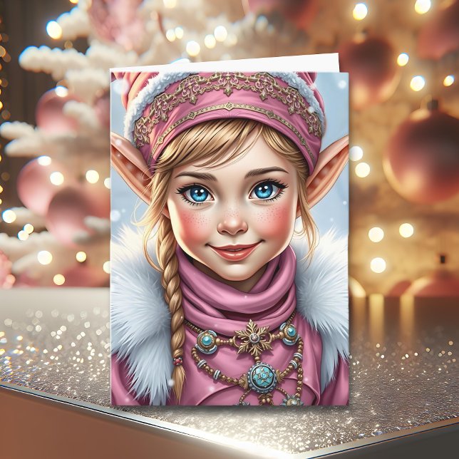 Adorable Pink Elf | Merry Christmas Personalized Holiday Card (Creator Uploaded)