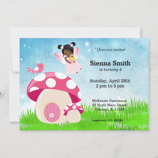 Adorable pink fairy invitation (Front)