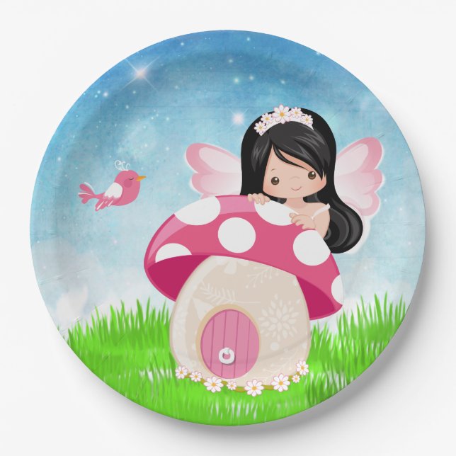 Adorable pink fairy paper plates (Front)