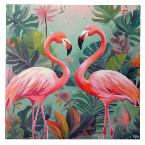 Adorable Pink Flamingo Ceramic Tile