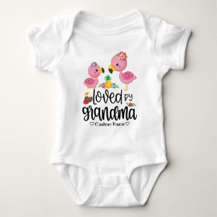 Adorable Pink Flamingo - Loved by Grandma Baby Bodysuit