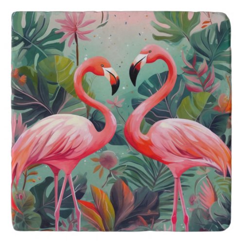 Adorable Pink Flamingo Marble Trivet