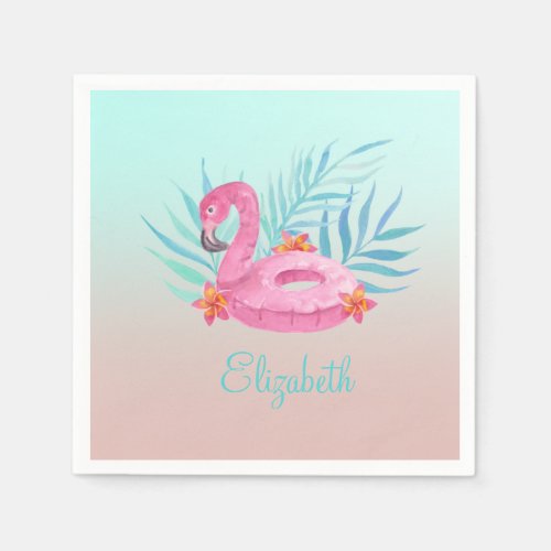 Adorable Pink Flamingo Palm Leaves  Napkins