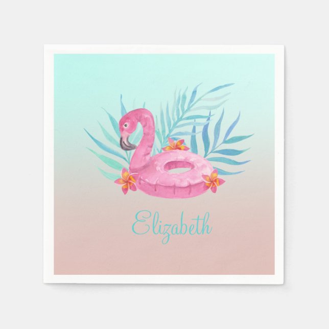 Adorable Pink Flamingo Palm Leaves  Napkins (Front)