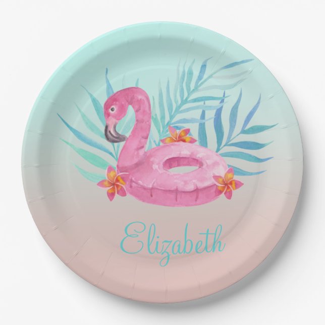 Adorable Pink Flamingo Palm Leaves   Paper Plates (Front)