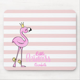 Adorable Pink Flamingo Pink White Stripes Mouse Pad