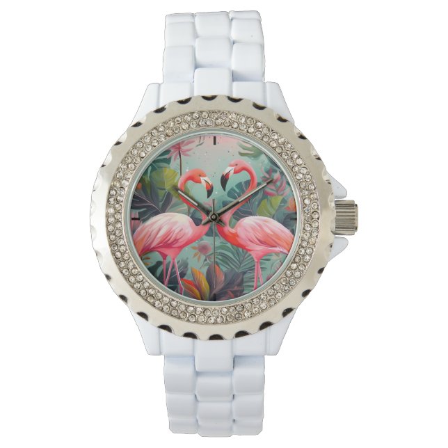 Adorable Pink Flamingo Rhinestone Women's Watch (Front)