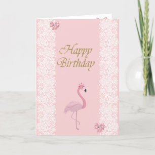 Adorable Pink Flamingo,Tiara,Lace,Bow Card