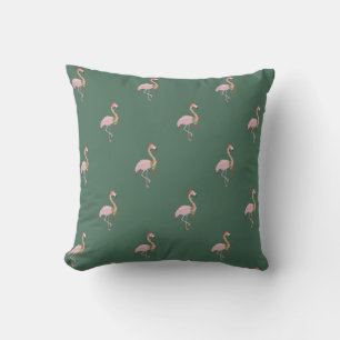 Adorable Pink Flamingo With Santa Hat,Green Throw Pillow