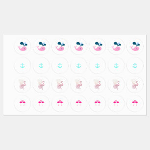 Adorable Pink Flamingos, Baby Whale, Anchor Labels