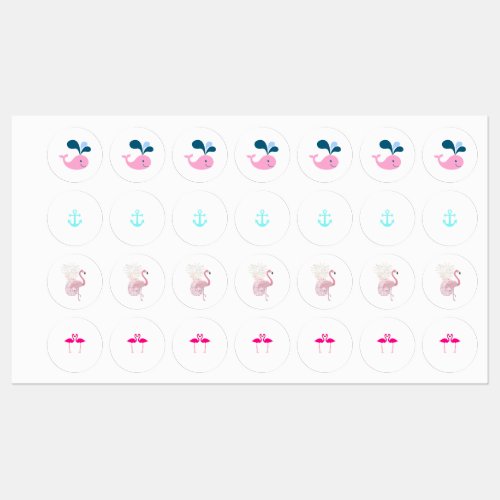 Adorable Pink Flamingos Baby Whale Anchor Labels