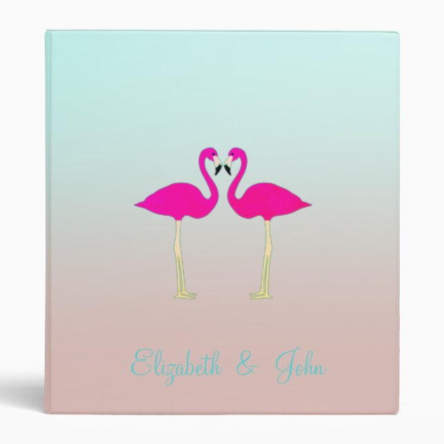 Adorable Pink Flamingos In Love-Personalized Binder (Front)