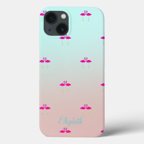 Adorable Pink Flamingos In Love_Personalized iPhone 13 Case