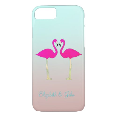 Adorable Pink Flamingos In Love_Personalized iPhone 87 Case