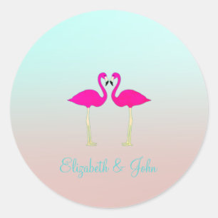 Adorable Pink Flamingos In Love-Personalized Classic Round Sticker