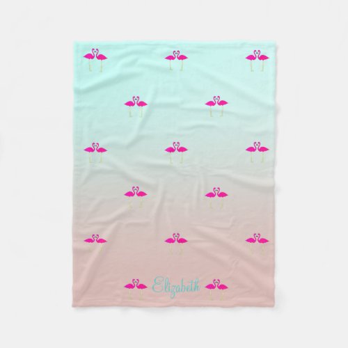Adorable Pink Flamingos In Love_Personalized Fleece Blanket